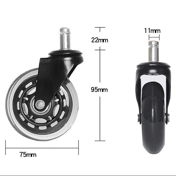 5 stk Kontorstolhjul, Stille og Holdbare, Armstolutskiftningsruller for Kontor eller Hjem 11x22mm 3 tommer