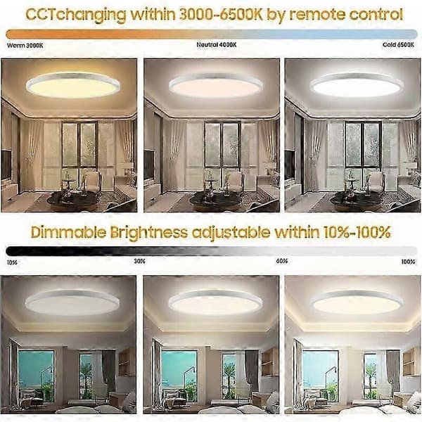 Dimmable LED Ceiling Light, 24W, 3200 Lumens, IP44 RGB Backlight, with Remote Control, Color Temperature 3000-6500K