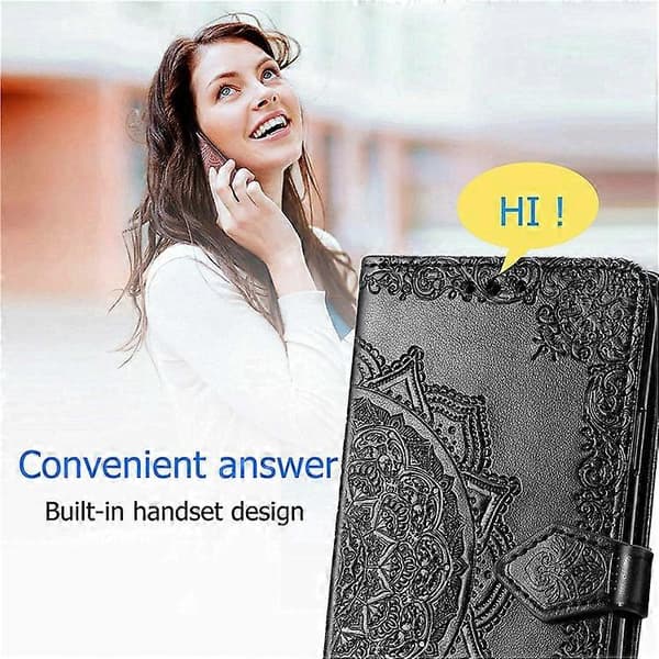 Compatible Case for Samsung Galaxy S24 FE Mandala Embossed Design Leather Wallet Phone Case (Black)