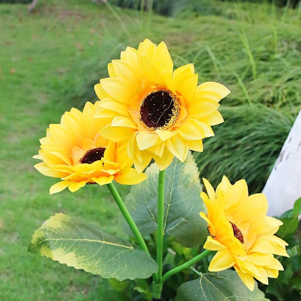 2-pack utomhussollampor med solrosor, 3 LED solrosgula blomlampor dekorativa