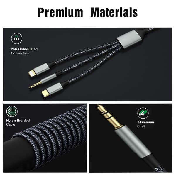 2M USB C til Aux Audio Kabel Bil 3,5 mm Nylon Kabel, Jack Kabel (3 i 1 Kabel) til Hovedtelefoner, Smartphone 2m 2m