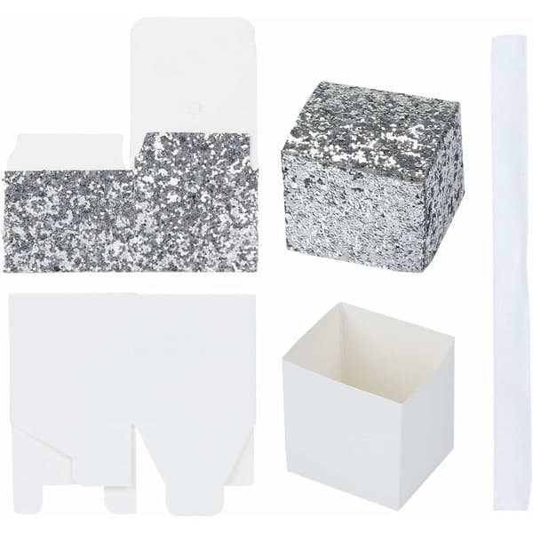 Glitter Paper Candy Box, Glitter Wedding Party Box, Creative Party Paper Gift Box - Silver 25pcs-