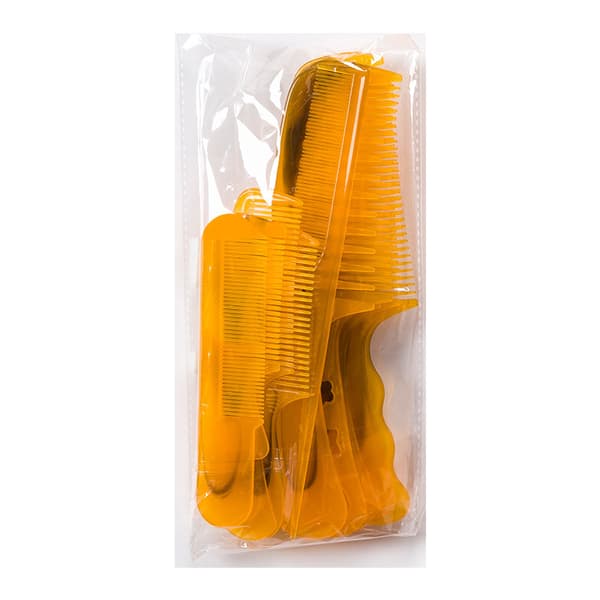 10-pack handtag hårkammar (gul), bredtandade kammar