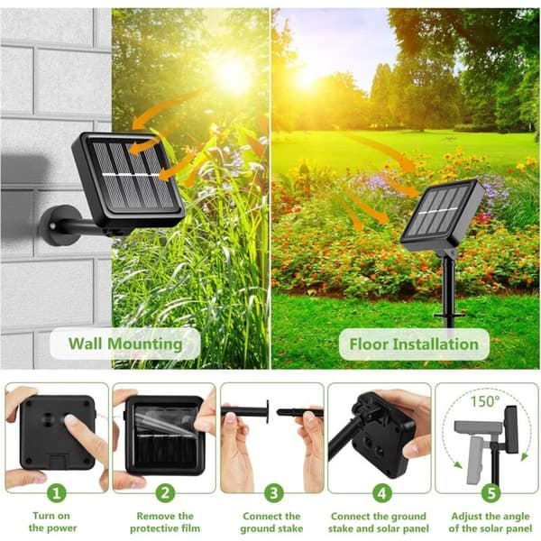 12M 100 LED Outdoor Solar String Lights - 3pcs Waterproof Warm White 8 Modes Solar Decoration