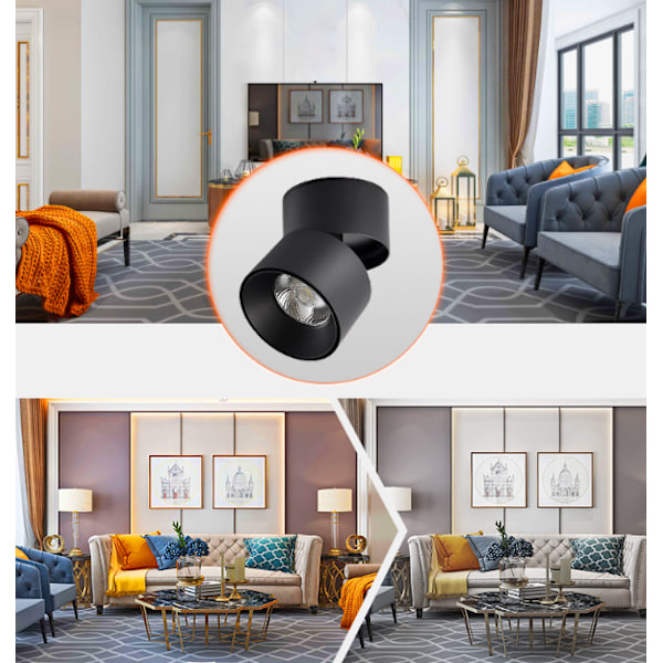 Justerbar Overflate Spotlight 7W LED Takspotter Taklampe Justerbar Vinkel Taklampe COB Lampe, 360° Rotterbar (Varmt Hvit 3000k)