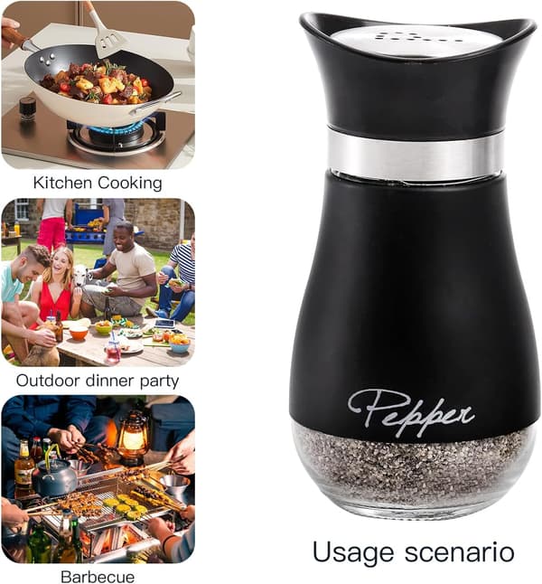 1 sæt salt- og peberstrøer, salt- og pebersæt med klar glasbund, salt- og peberstrøer til køkkengrill (sort)
