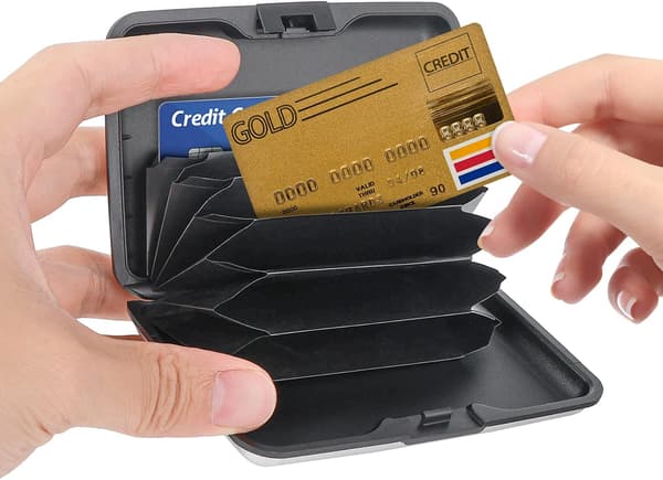 Sæt med 2 (sort + sølv) Mini kreditkortholder RFID-beskyttelse Al