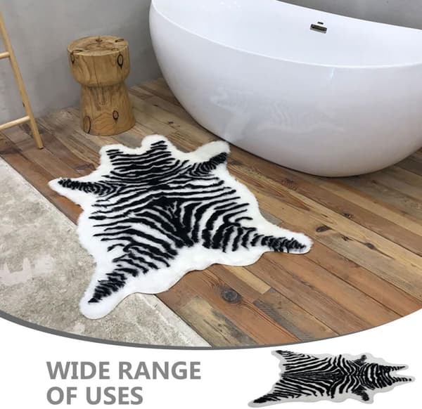 Trykt tæppe, zebraprint, tæppe i akrylfiber, slidstærkt, multifunktionelt