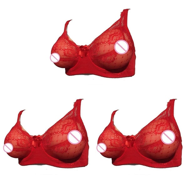 3 stk Fake Breast BH Pocket BH Silikon Breast Forms Crossdressers Cosplay Prop 80b(rød)3stk 3pcs