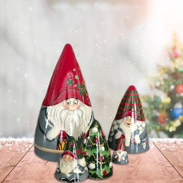 5 stykker julematryoshka julegnome samledukker stabelbare dukker ornamenter julepynt