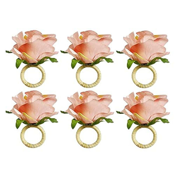 Håndlavede Champagne Rose 6PCS Servietringe til Hjem, Køkken, Spisestue, Middage, Frokoster, Picnic, Bryllupper, Buffet