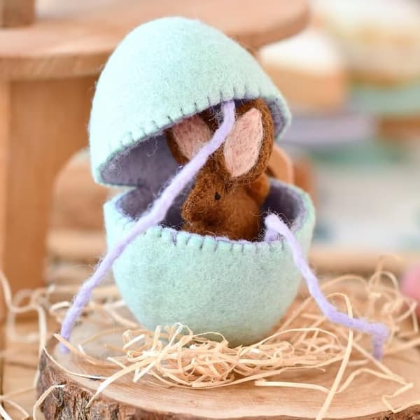 Wool Felt Surprise Egg, Cute Easter Eggs with Hidden Dog/Rabbit/Pig/Deer/Duck/Chick/Sheep Doll, Felt Easter Decoration (Rabbit)