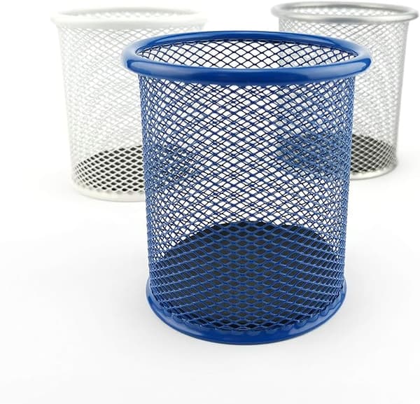 Blå, diameter 9 cm metallpennholder - rund metallpennholder