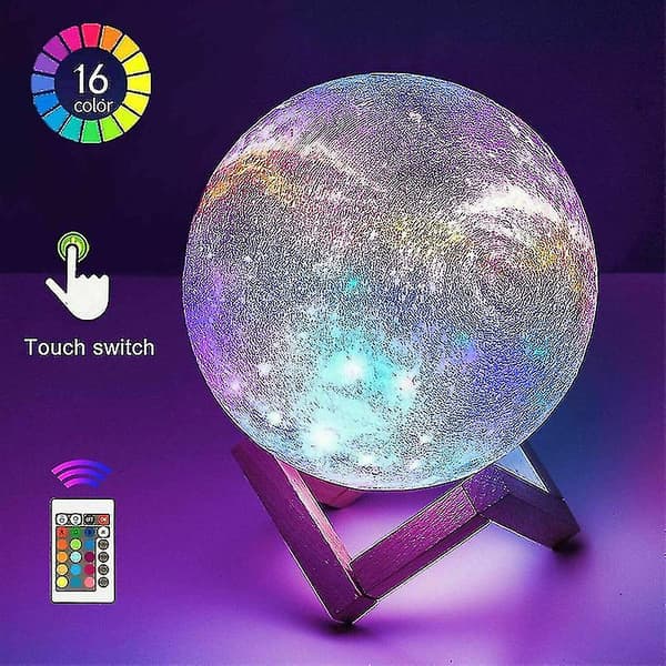3D Moon Lamp LED Night Light Star Galaxy Touch 16 Color USB Charging With Remote Control 10cm