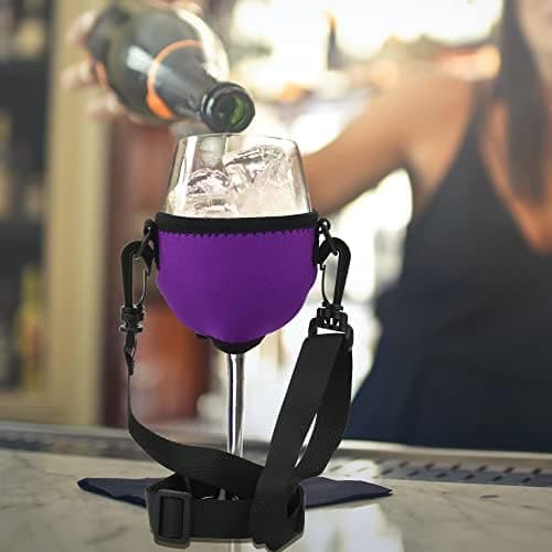 2-pack Vinglasisolering/Dryckeshållare med Justerbar Halsrem för Vinpromenad (Lila)