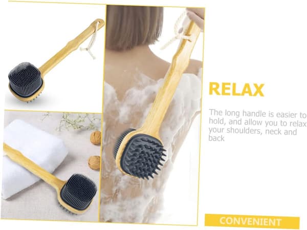 Silicone Bath Brush with Long Handle for Exfoliating Scrub Shower Body Brush Smooth Silicone Back Scrubber for Bath