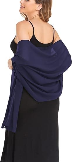 Marineblå aftensjal og tørklæde Skær chiffon Elegant blød silke-FA-