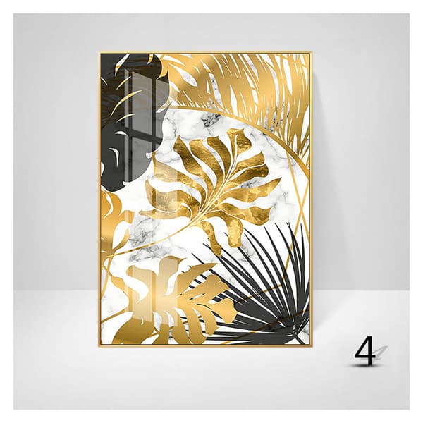 Triomphe Set med 3 designväggposters, skog, guld, palmblad, väggkonsttryck utan ram, vardagsrumsväggdekor, 30 x 40 cm, sektion A