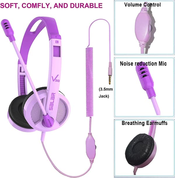 Børneheadset med mikrofon, kablet headset, letvægts headset til børn