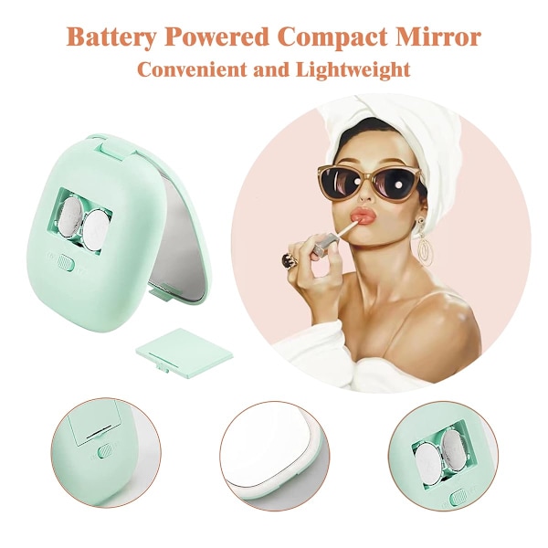 Magnifying Mirror, Travel Makeup Mirror with Light, Portable 1X/5X Magnifying Compact Mirror LED Pocket Mirror Handheld Compact Mirror Green