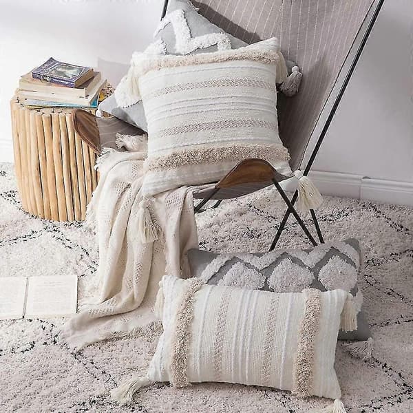 Decorative Cotton Pillowcase, Super Soft Pillow Covers with Tassel Decor for Sofa