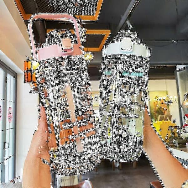 2L Portable Large Capacity Water Bottles Workout Water Jug with Time Marker