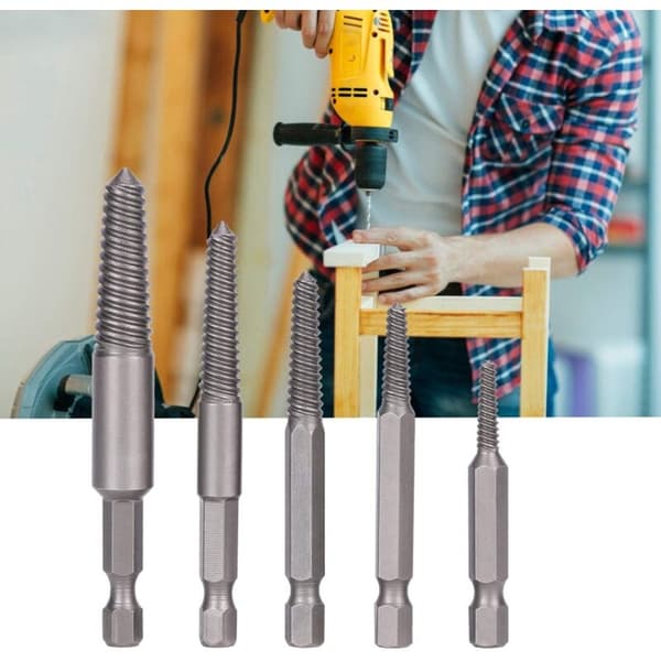Screw Drill, Stud Remover Tool, 5 Pcs Broken Screw Extractor Hex Shank Fine Teeth Damaged Bolt Remover Tool