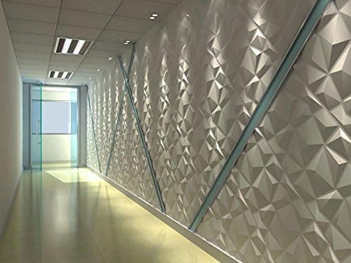 12 Pieces 3D Diamond Wall Panels 50 x 50 cm, High Rigidity PVC, Non-deformable, Recyclable, Waterproof, Heat Resistant, Odorless, White