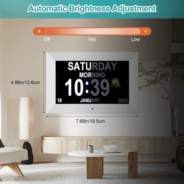 ®RisingFF Dementia Friendly Digital Clock with Date, Day and Time, Dimmable, 7 \" HD Digital Photo Frame