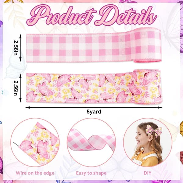 Floral Butterfly Wired Ribbon - Spring Gift Wrapping Ribbon, Decorative Ribbon