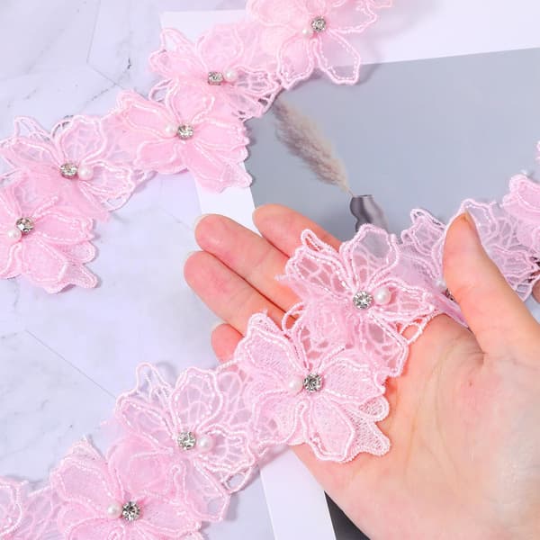 Rosa spetskant, 2 yards tyg för bröllopsutsmyckning