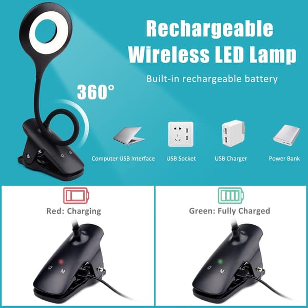 3W Genopladelig Trådløs LED-Skrivebordslampe, 24 LED, Touch Sengelampe