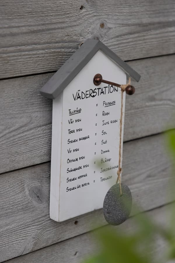 Träskylt \"Väderstation\" med sten vit 15x25 cm vit white Vit