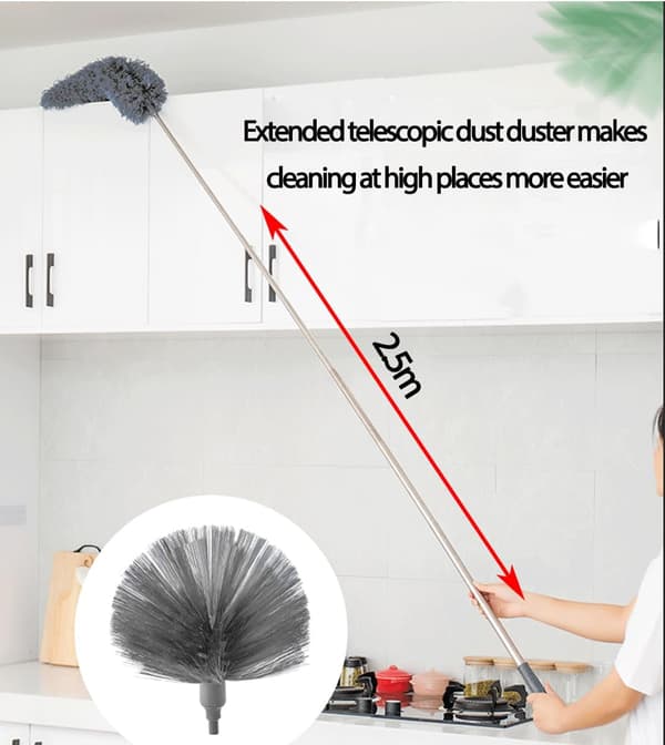 Cobweb Duster with Extendable Pole 15-100 inch Microfiber Cleaning Kit 2 Heads for Ceiling Fans Blinds Grey grey