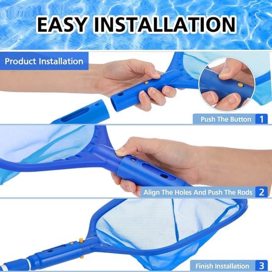 Pool Net with Telescopic Pole (187 cm) – Fine Mesh Pond Net with Brush – Pool Bottom Cleaning Set for Pools, Spas, Ponds, and Hot Tubs – Blue