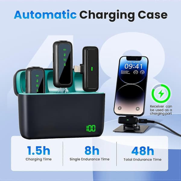 2,4 GHz trådløs mikrofon til iPhone med opladningsetui (kun Lightning), Mini