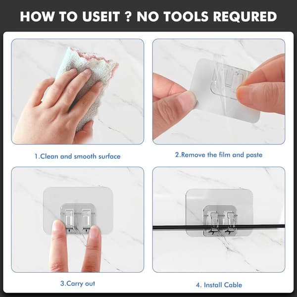 100 Hooks for Outdoor Lighting - Adhesive Strips - No Damage, No Tools, No Holes, Waterproof