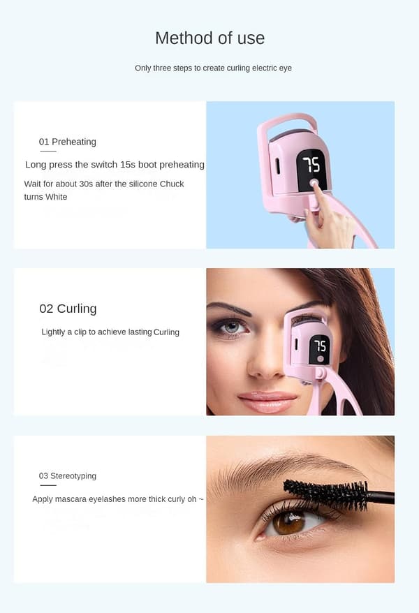 Heated Eyelash Curler, Electric Eyelash Curler, Fast Heating, Natural Eyelash Curling Tool (Pink)