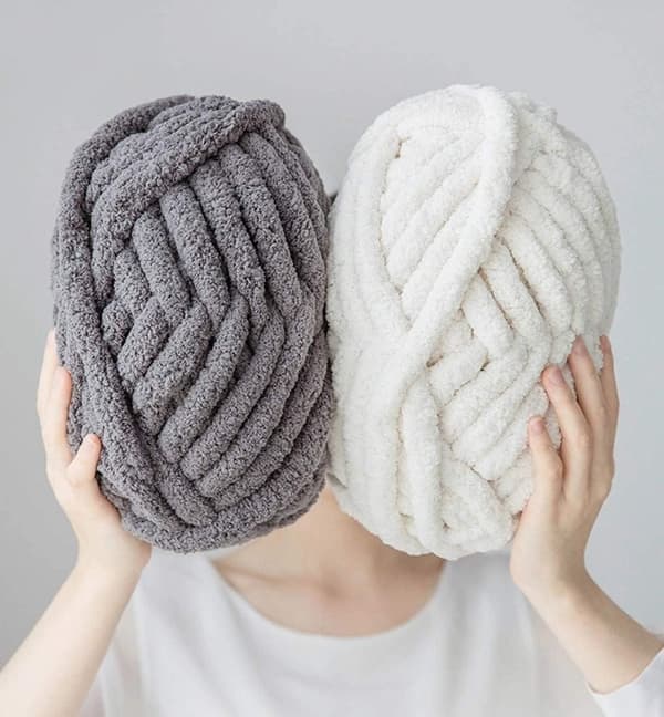 st Chunky Garn Chenille til Håndstrikning af Tæpper, Superblødt Stort Jumbo Tæppegarn (Beige)