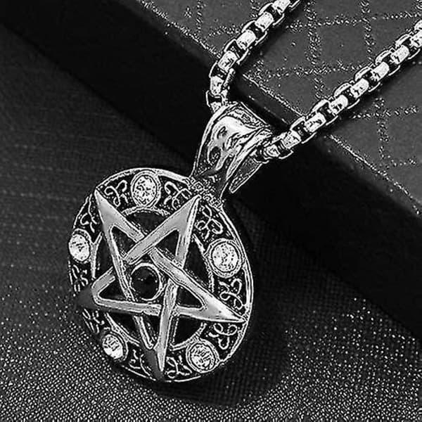 Stjerne Pentagram Pentakel Pagan Halskæde Wiccan Heks Gotisk Rustfrit Stål Vedhæng Med 24