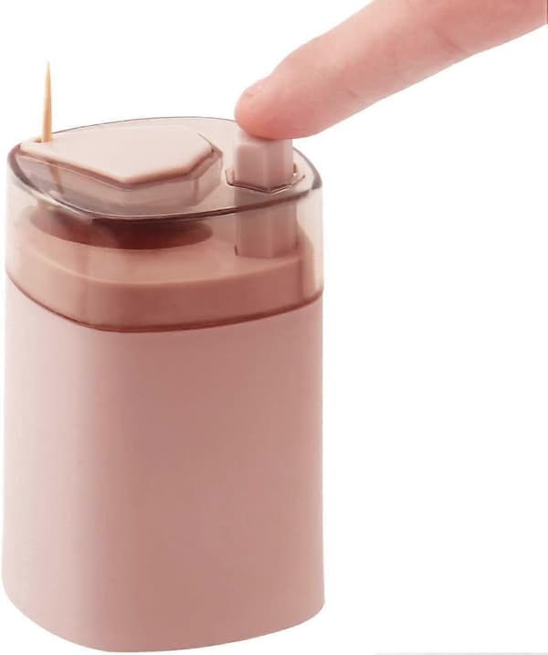 Toothpick Dispenser with OneTouch PopUp Design, Dustproof Large Capacity Toothpick Holder, Pink