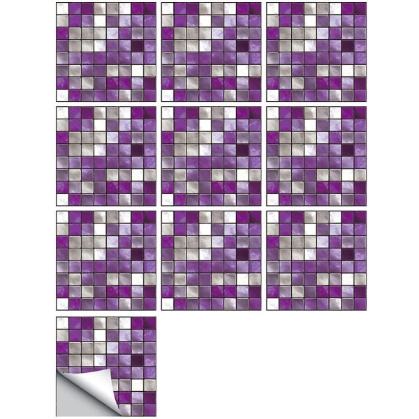 10 st mosaikklistermärken Simulerade kakelklistermärken Vattentäta väggdekaler Lila15X15CM Purple 15X15CM