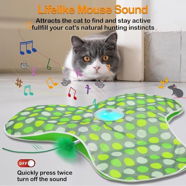 Rechargeable Interactive Cat Toy - Hidden Feathers, Realistic Mouse Squeak & Touch-Activated Movement for Bored Adult Indoor Cats [Ho]