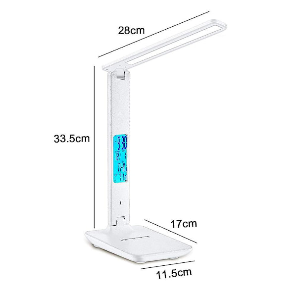 LED-bordlampe, Foldbar Dæmpbar Bordlampe Med Berøringsskærm/hukommelsesfunktion/vækkeur/temperatur Og Kalender, Til Kontor, Studie, Stue