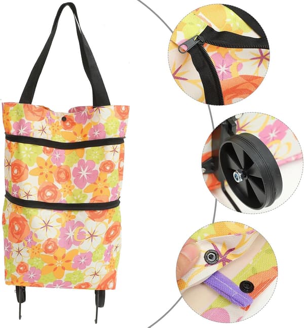 Large Foldable Shopping Cart Bag with Wheels, Lightweight Reusable Grocery Storage Bag