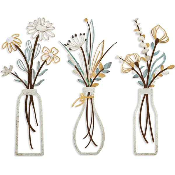 3-pack metallväggkonst – Blommor, minimalistisk väggdekoration för vardagsrum, sovrum och badrum