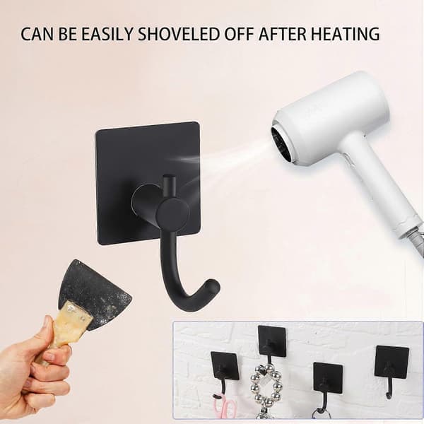 6-pack Self-Adhesive Hooks, Heavy Duty Stainless Steel Hooks, Bathroom Towel Hooks, Clothes Hooks, Wall Mounted Coat Hook
