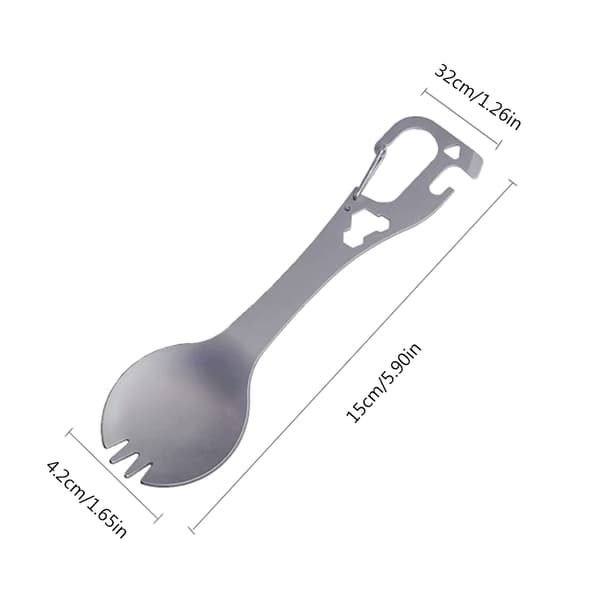 5 i 1 Rustfrit Stål Spork Camping Bestik med Ske Gaffel Kapselåbner