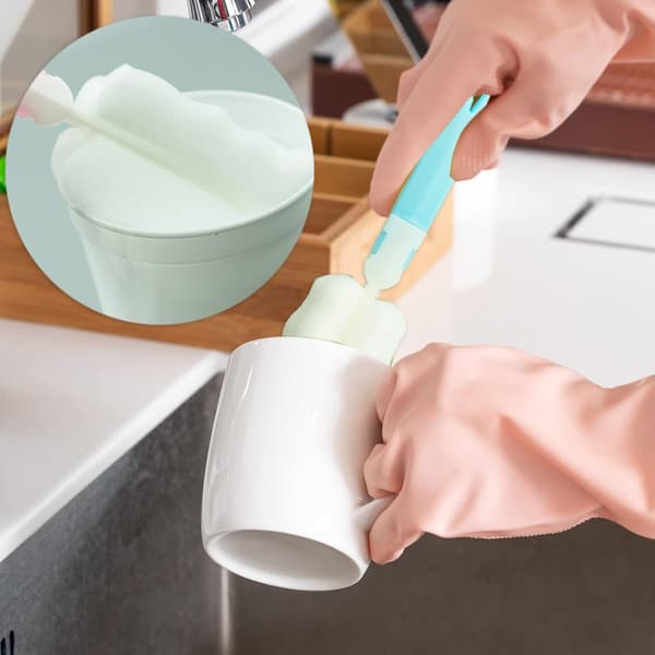 Sponge Bottle Brushes, with Adjustable Long Handle, Soft Foam Dish Brushes for Cups Mugs Kettles Wine Glasses (3 Pcs)