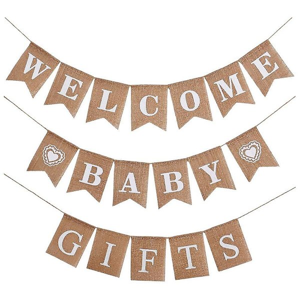 3-delad Välkommen Baby-banderoll Present Burlap-banderoll Baby Shower-banderoll Girlang Passar Baby Shower